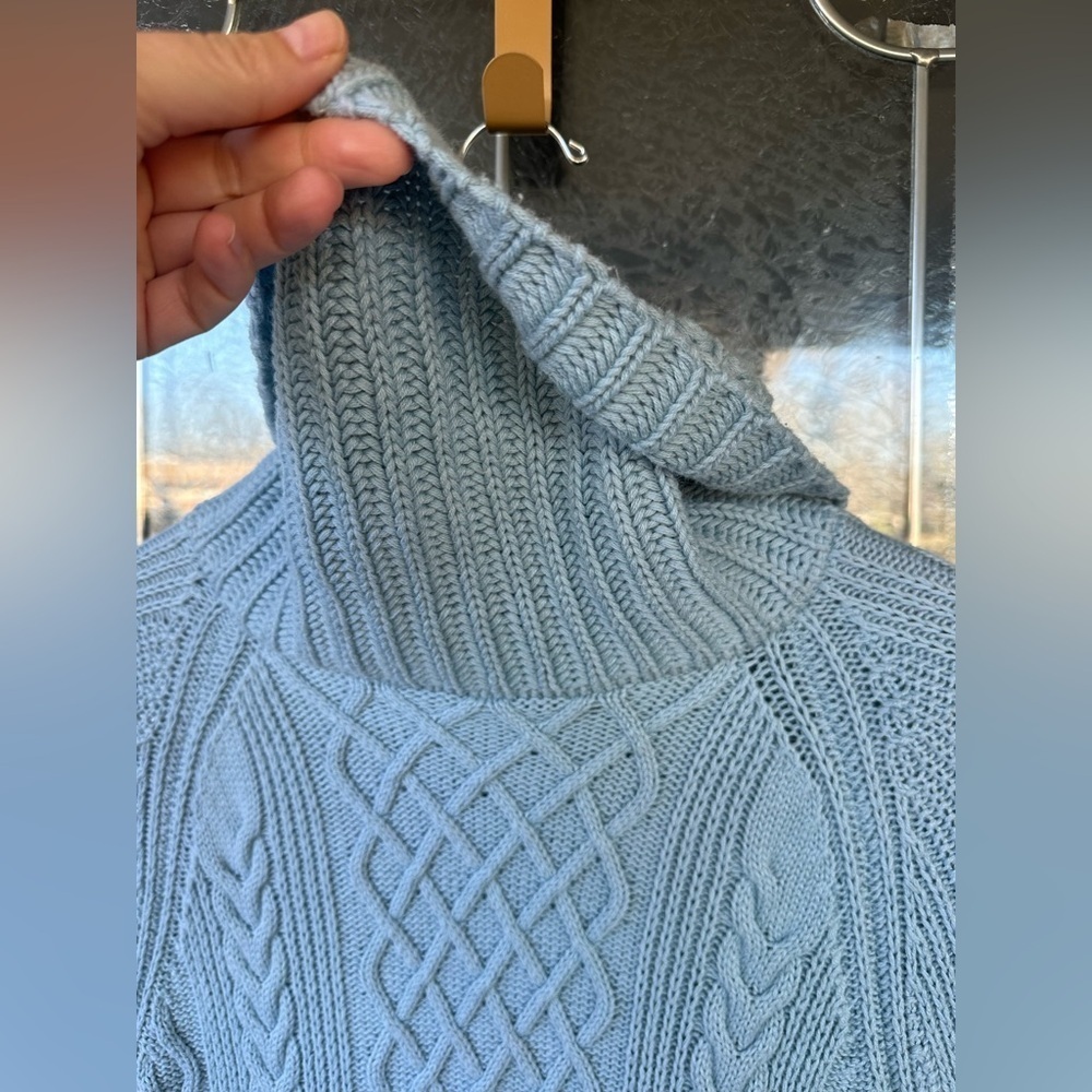 Women’s Medium Blue Thick Cable Knit Long Sleeve Mini Dress Wool Cashmere Cotton - Picture 6 of 9